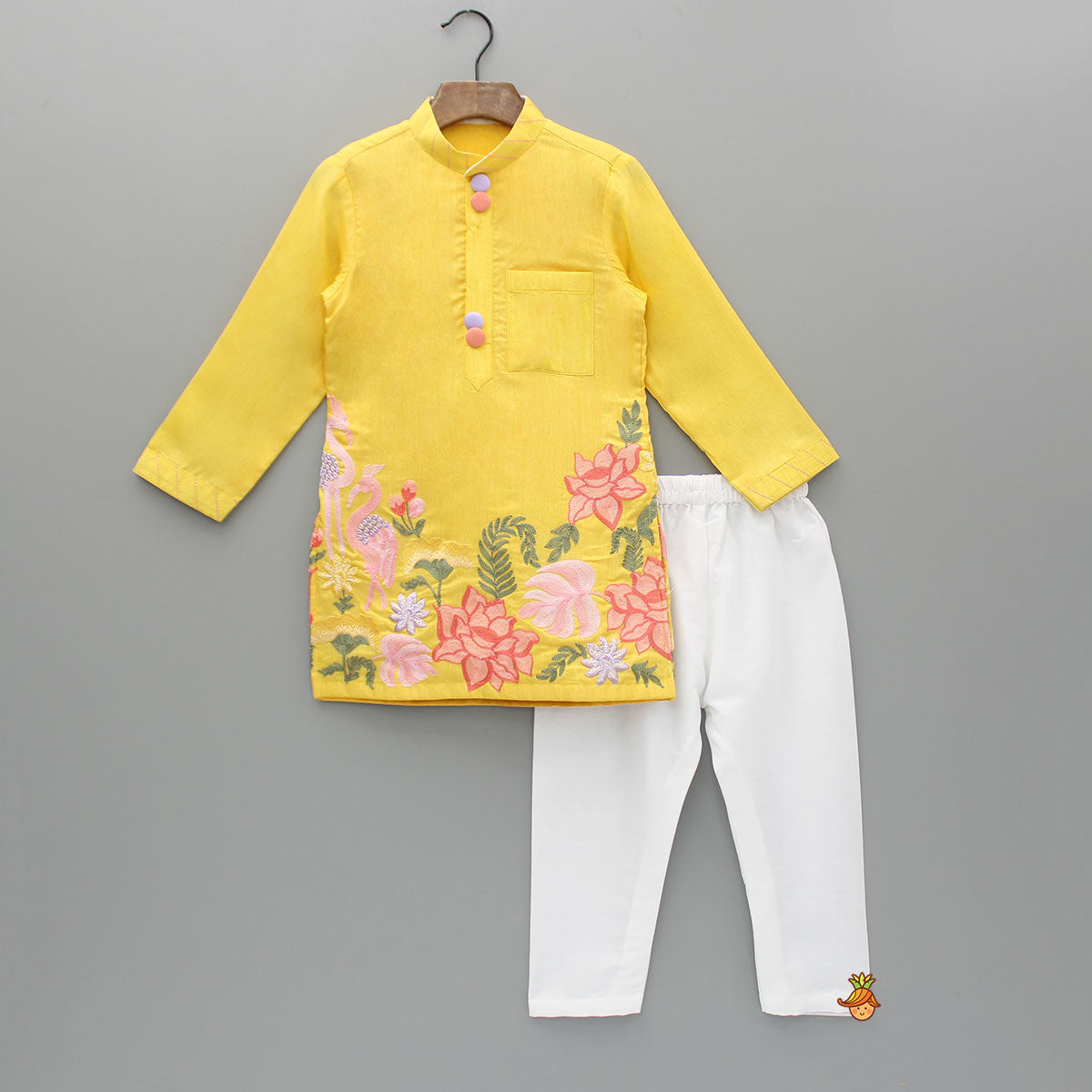 Yellow Embroidered Kurta And Pyjama