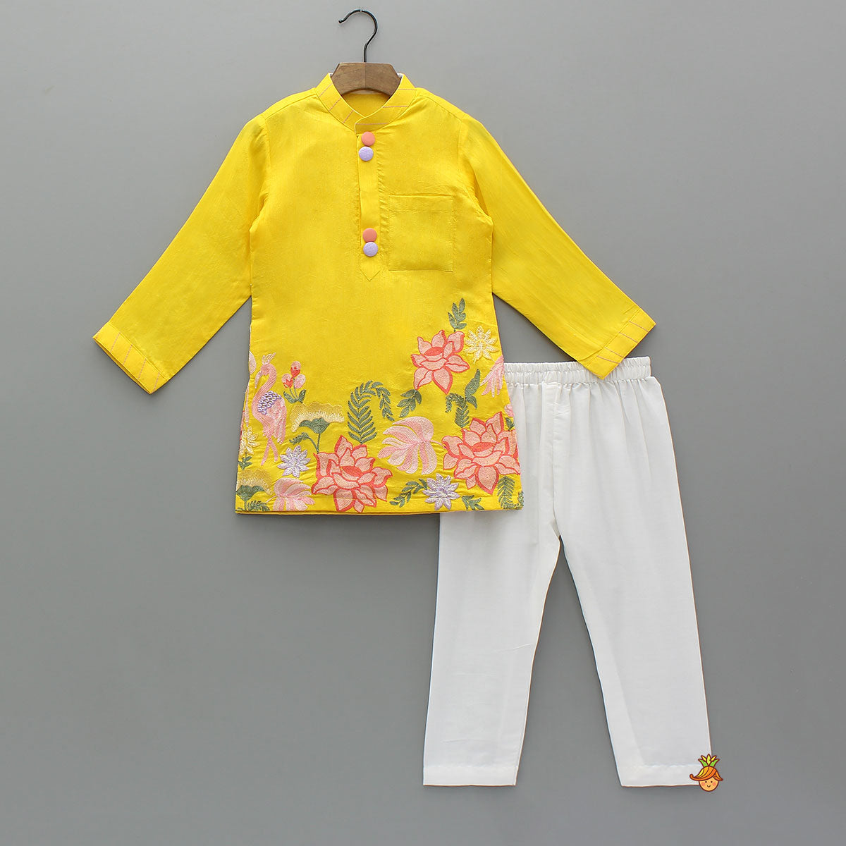 Yellow Embroidered Kurta And Pyjama