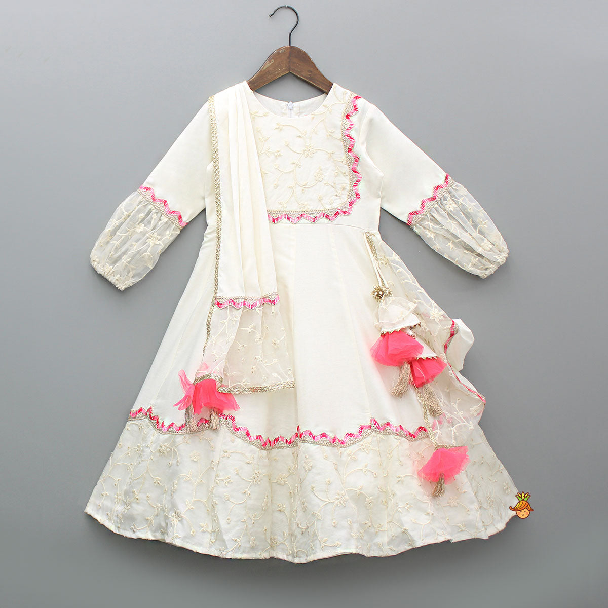 Off White Embroidered Anarkali With Attached Dupatta