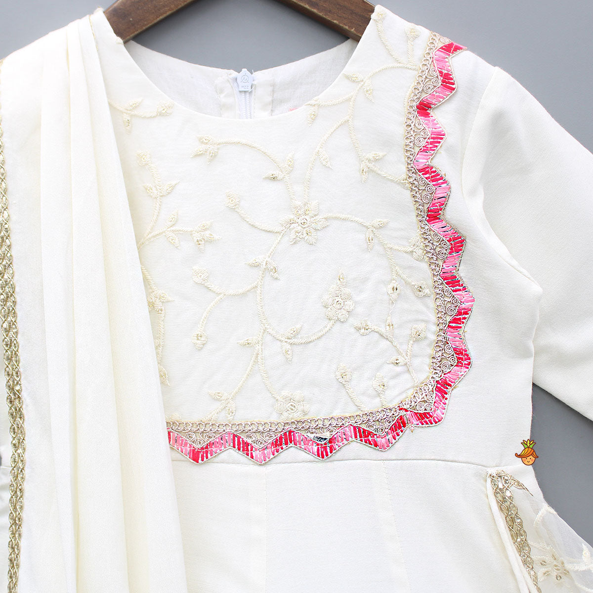 Off White Embroidered Anarkali With Attached Dupatta