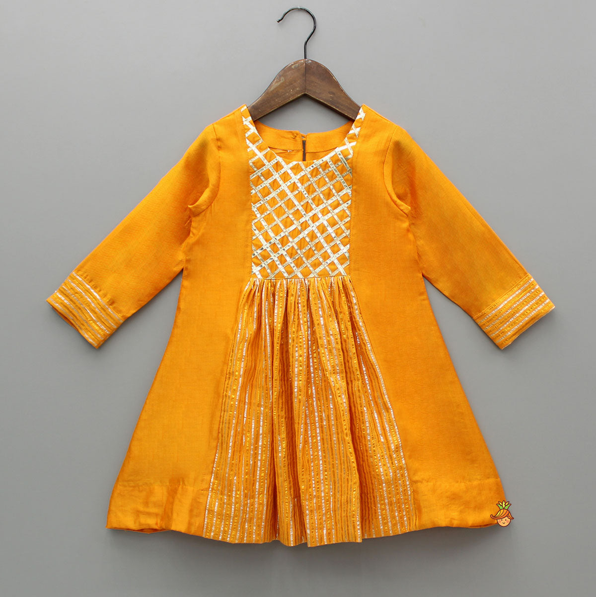 Orange Kurti With Gota Lace Detailing And Pant With Matching Dupatta