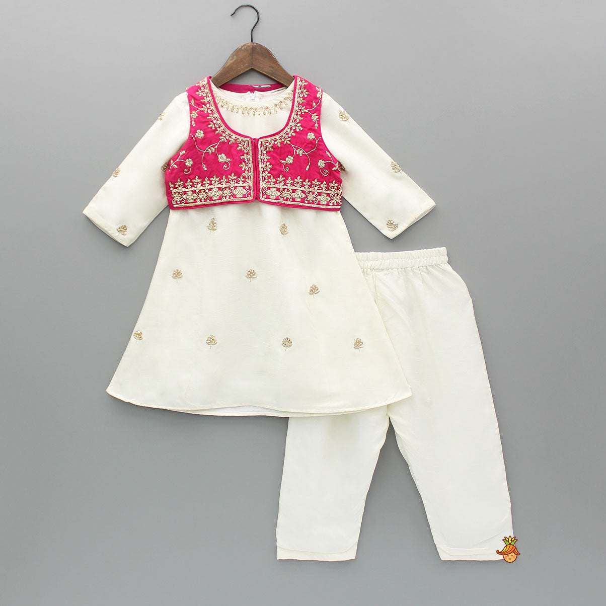 Embroidered Kurti With Jacket And Pant