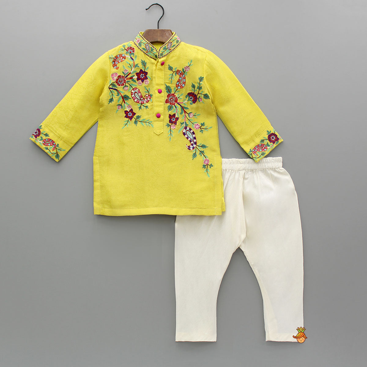 Yellow Embroidered Kurta And Pyjama