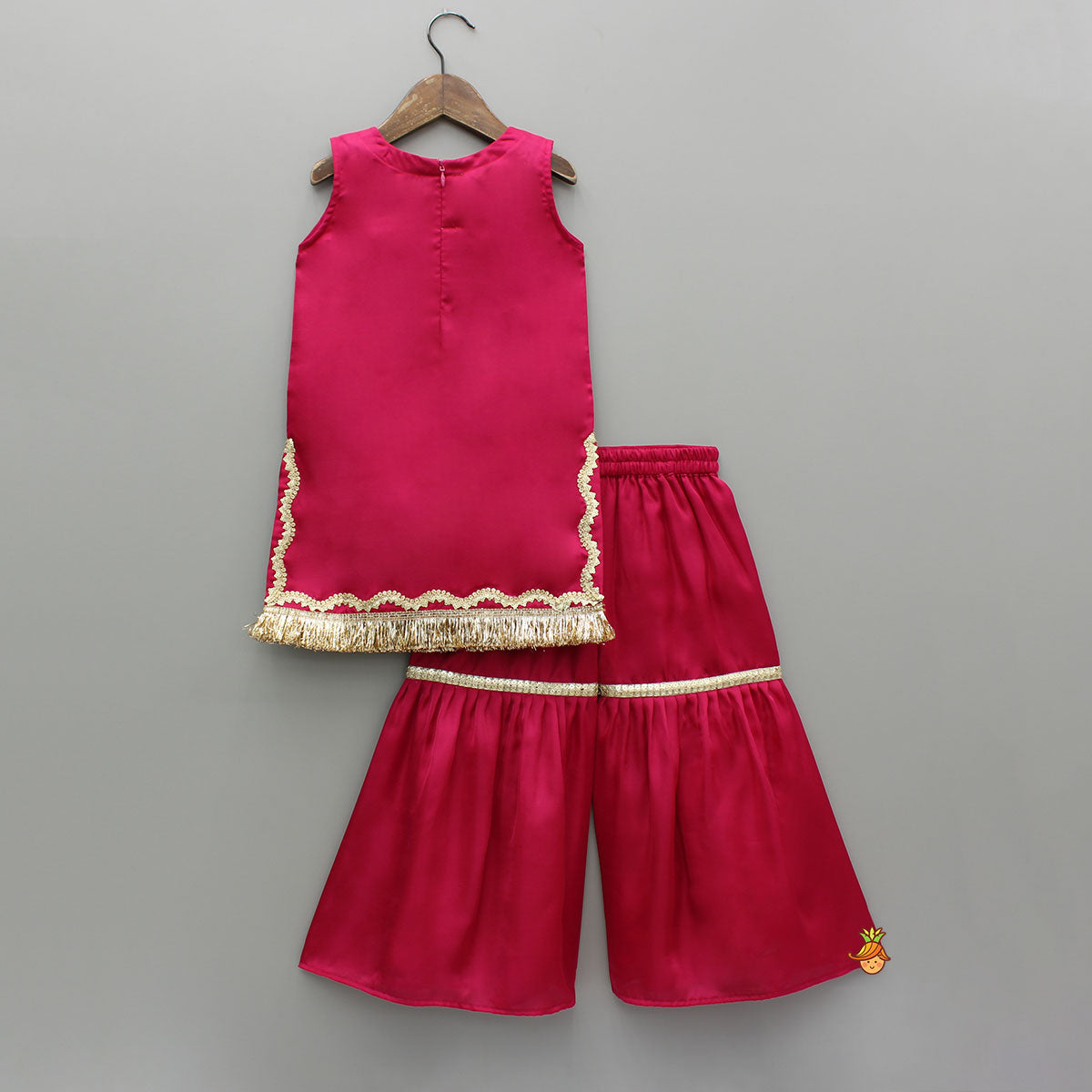 Pink Lace Work Kurti And Sharara With Matching Net Dupatta