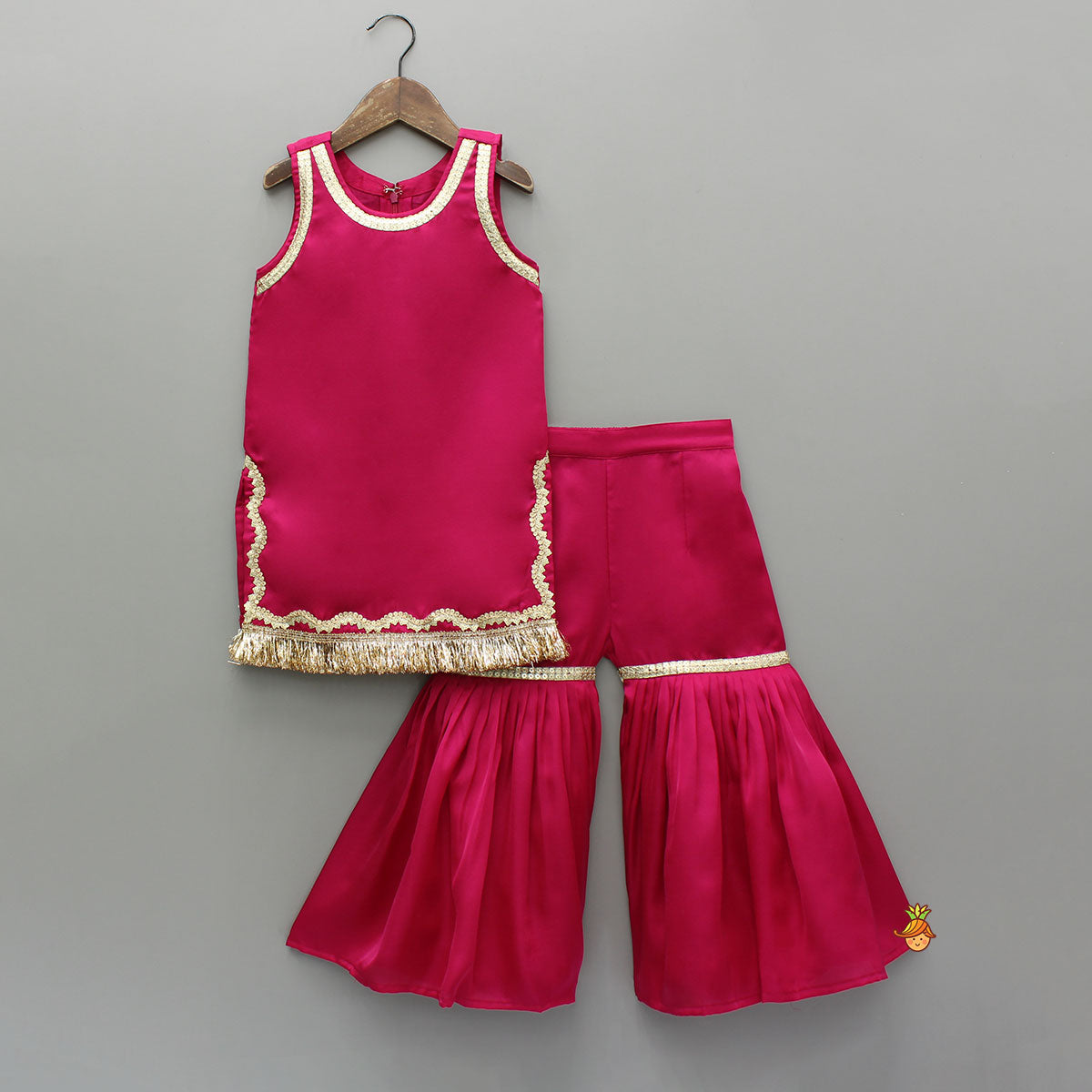 Pink Lace Work Kurti And Sharara With Matching Net Dupatta