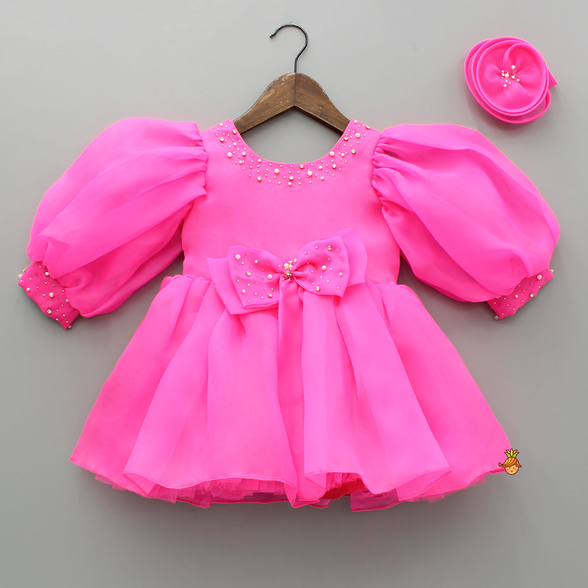 Pink Embellished Dress With Matching Swirled Hair Clip