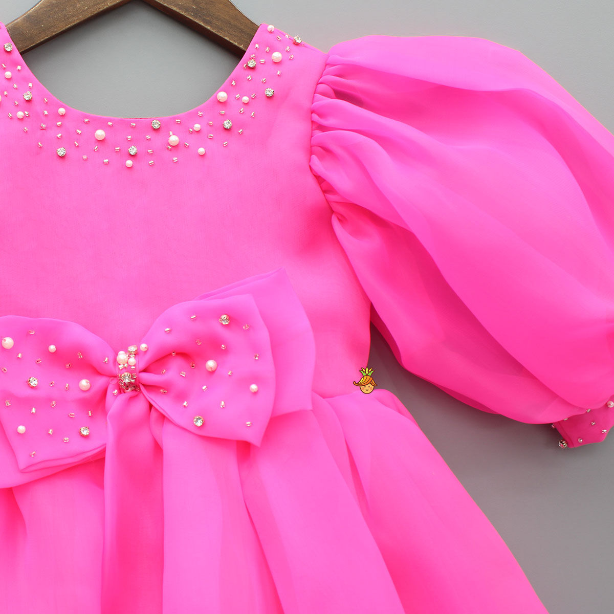 Pink Embellished Dress With Matching Swirled Hair Clip