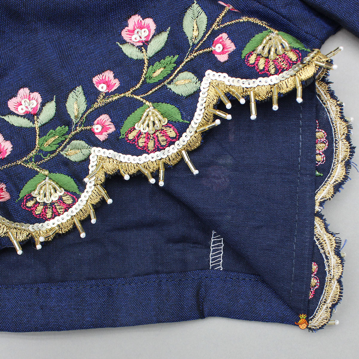Blue Floral Embroidered Top And Pleated Lehenga