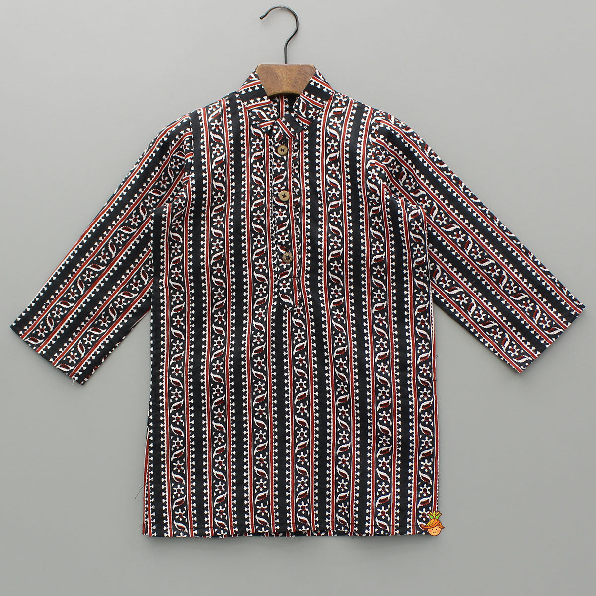 Black Printed Kurta And Jacket With Pyjama