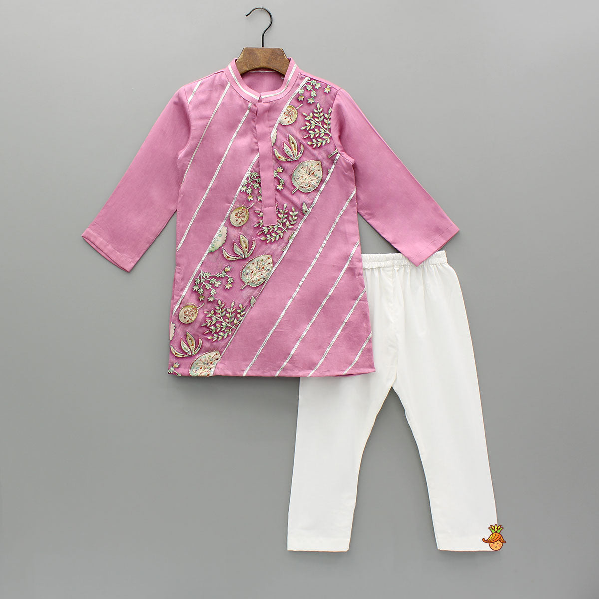 Pink Embroidered Printed Kurta And Pyjama