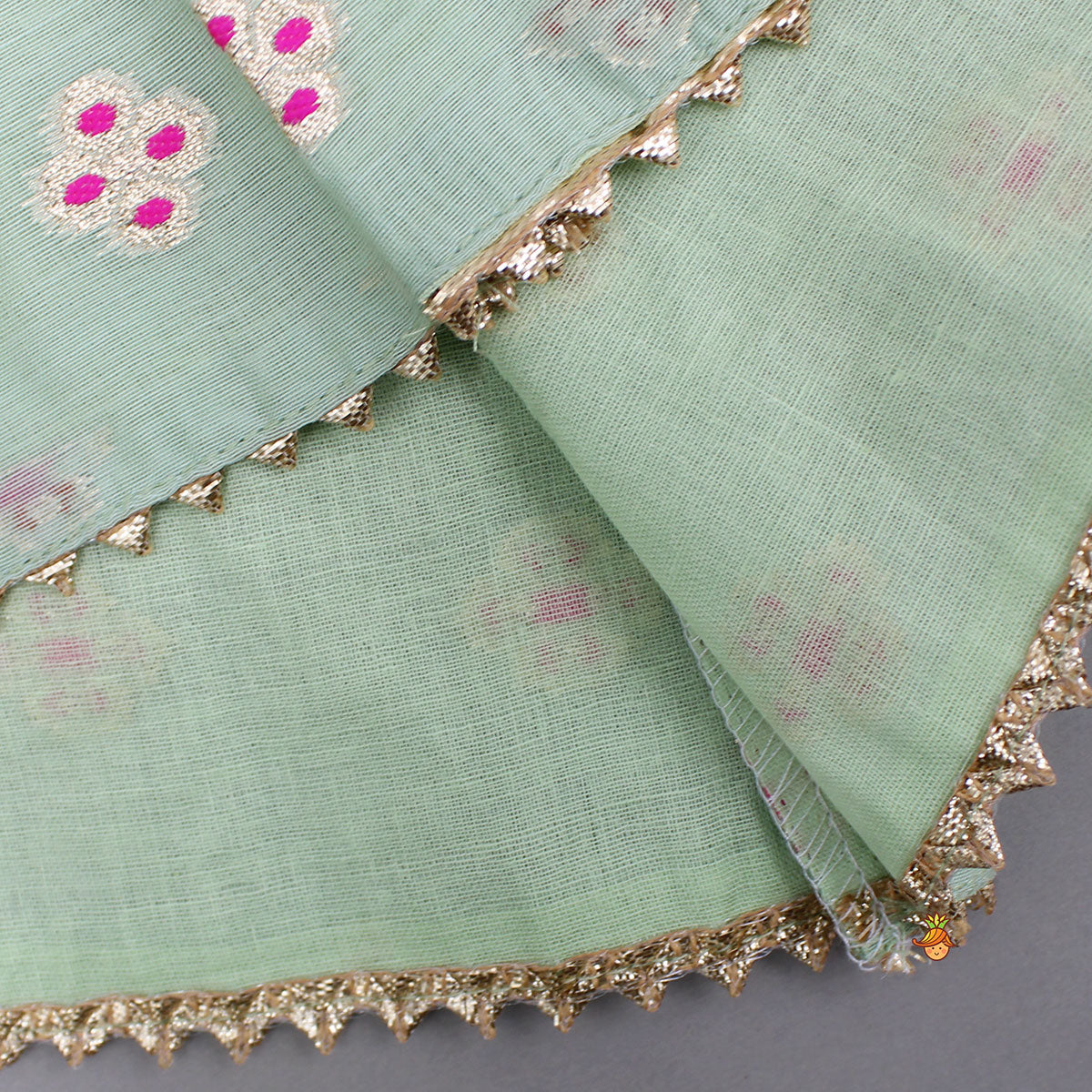 Green Chanderi Embroidered Kurti And Lehenga