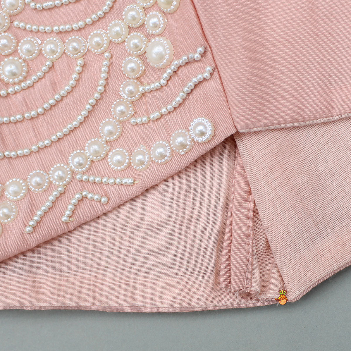 Embellished Peach Top And Brocade Lehenga
