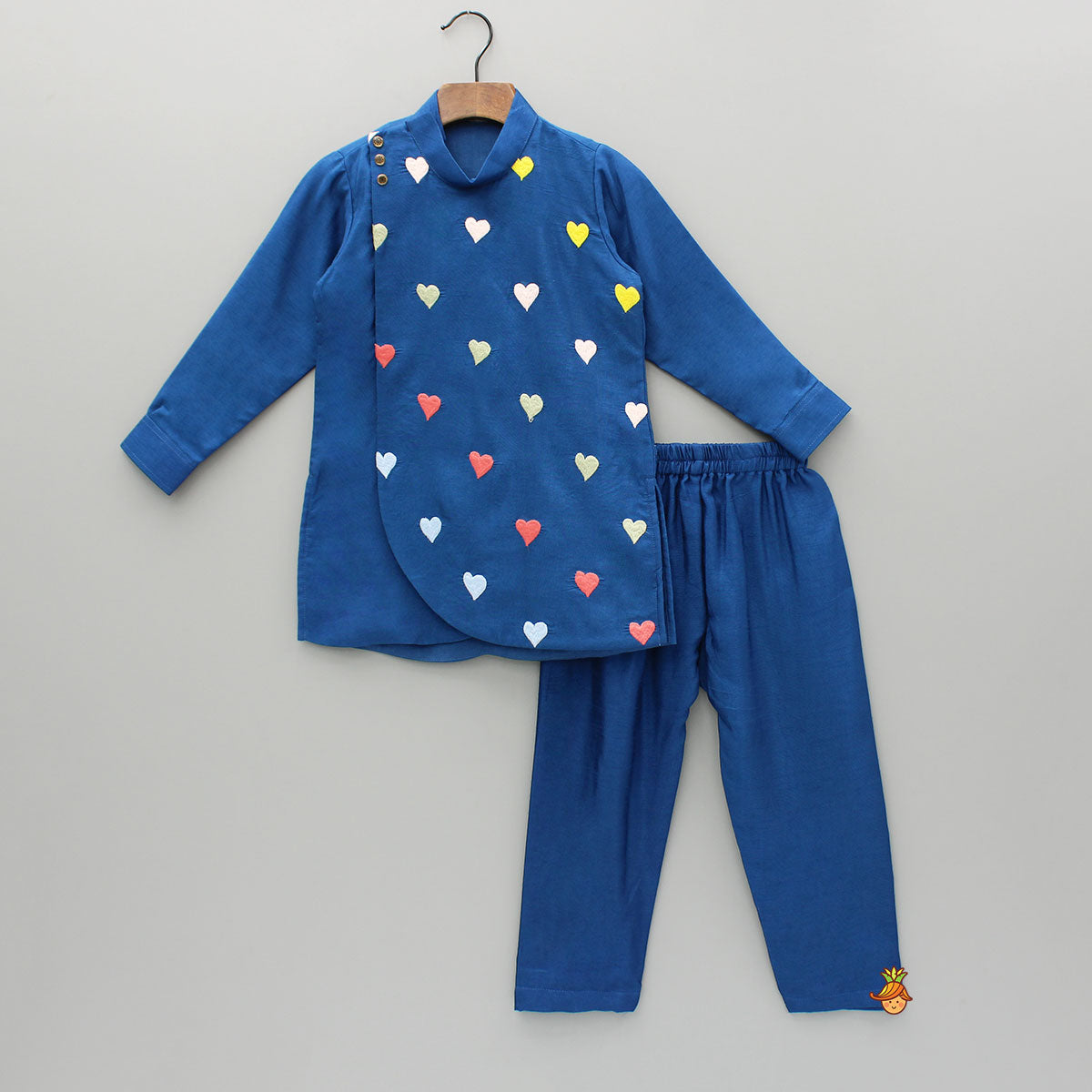 Blue Heart Embroidered Flap Kurta And Pyjama