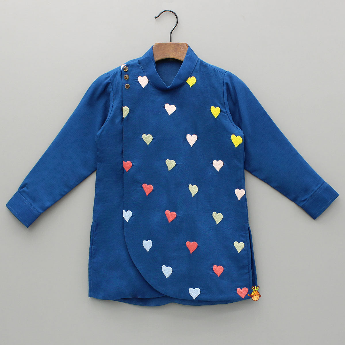 Blue Heart Embroidered Flap Kurta And Pyjama