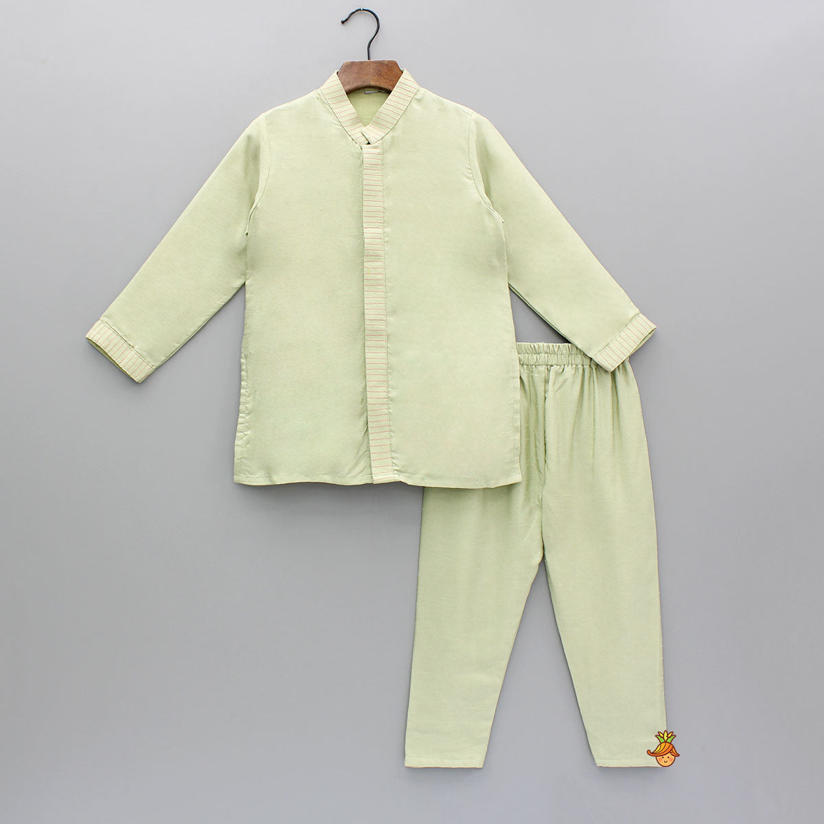 Green Kurta With Embroidered Jacket And Pyjama