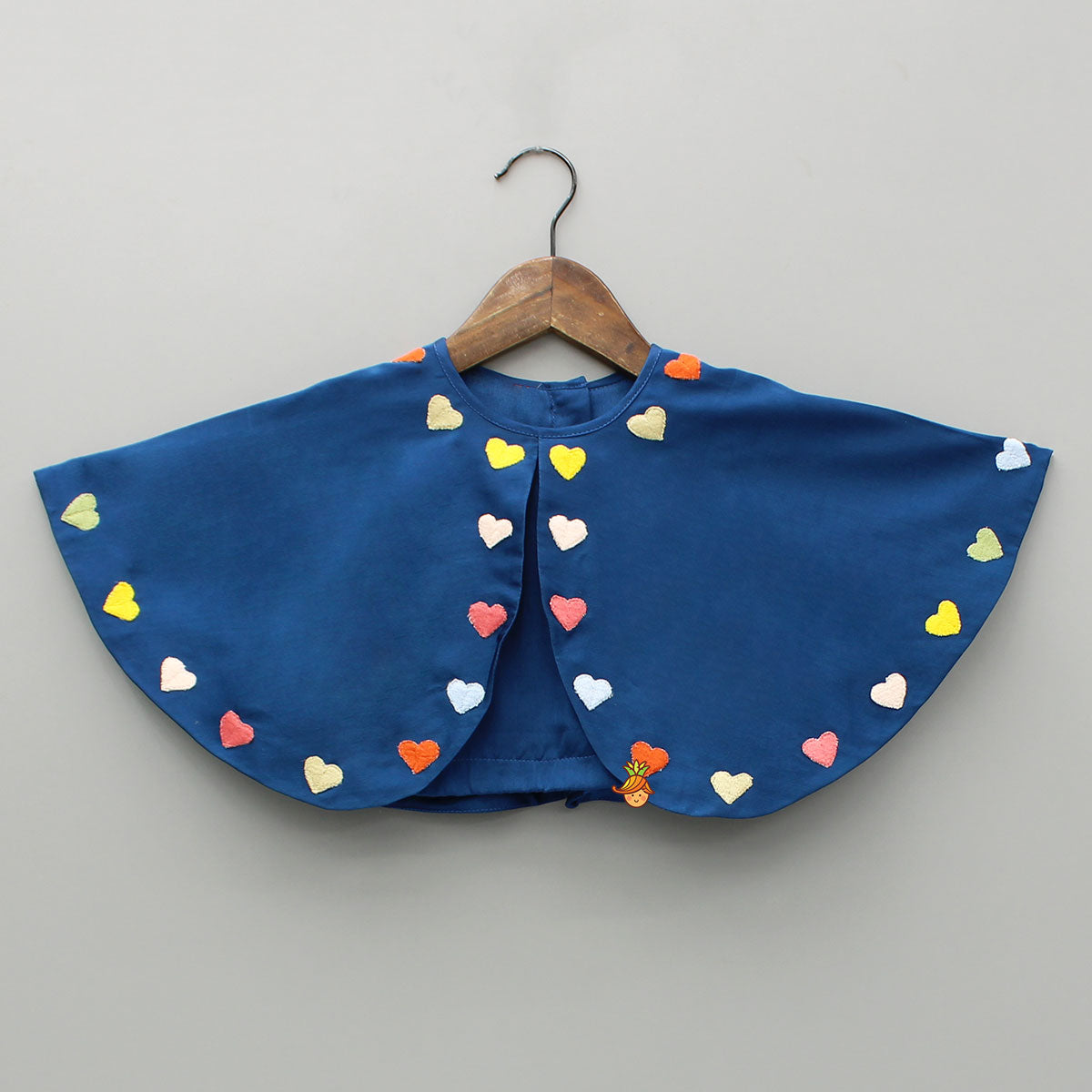 Blue Heart Embroidered Cape Attached Top And Flared Palazzo