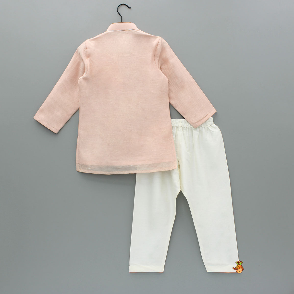 Embroidered Faux Mirror Work Peach Kurta And Pyjama