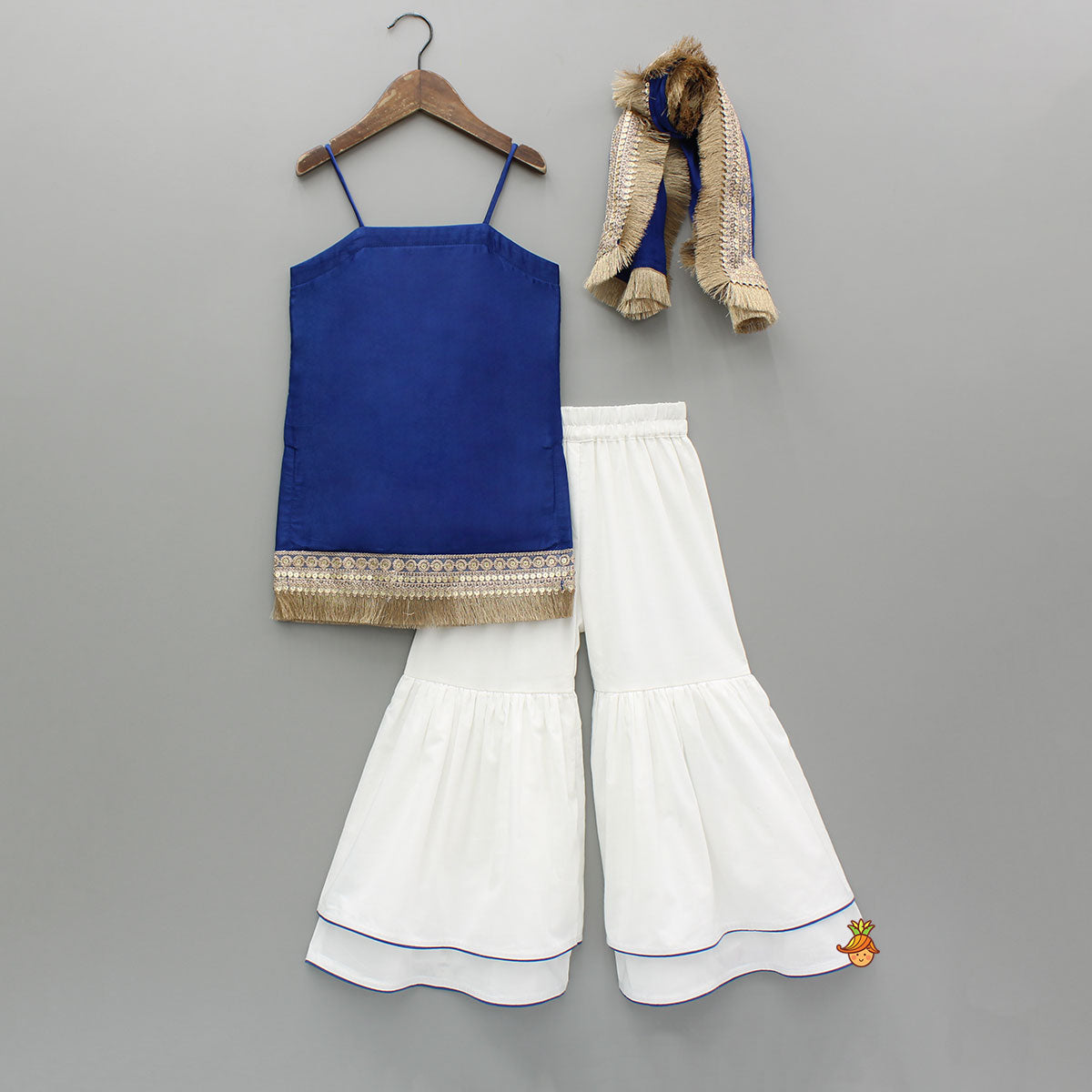Blue Strappy Top And Sharara With Dupatta
