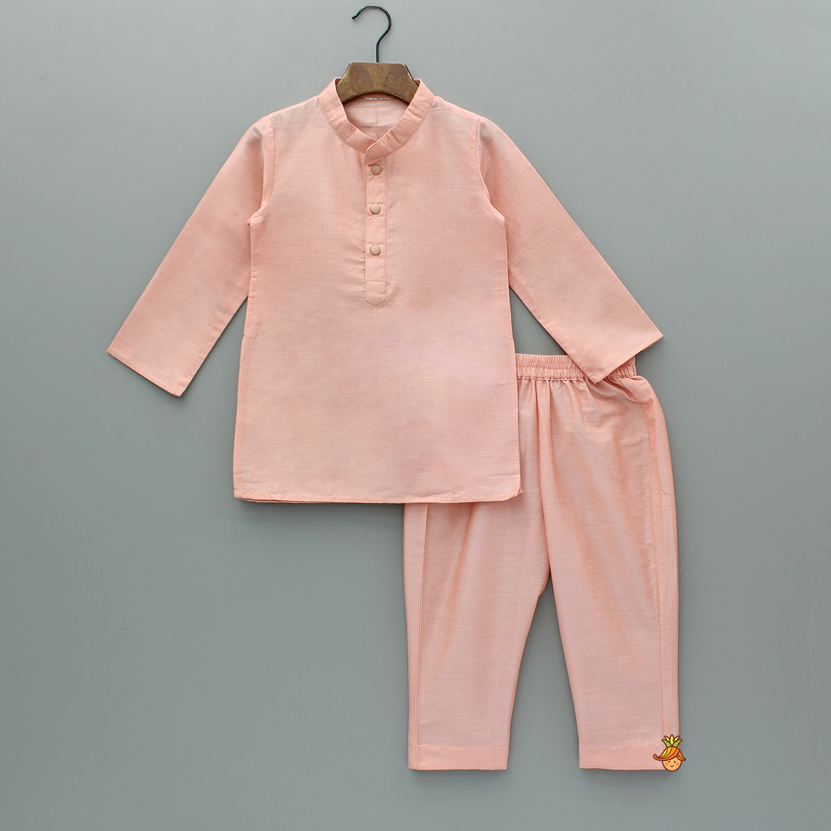 Peach Kurta And Printed Jacket With Pyjama