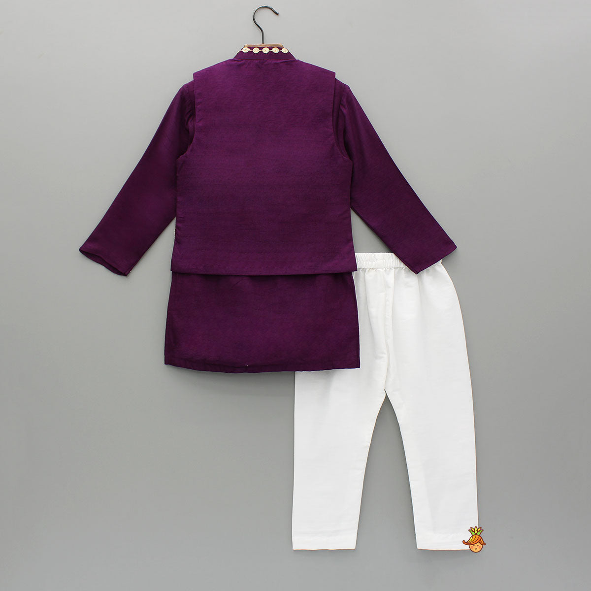 Purple Kurta With Embroidered Jacket And Pyjama