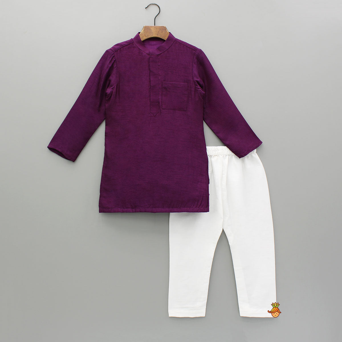 Purple Kurta With Embroidered Jacket And Pyjama