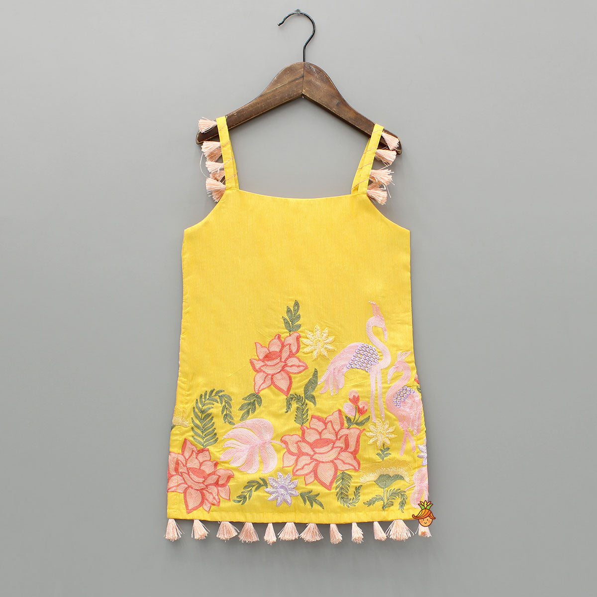 Yellow Embroidered Strappy Kurti And Flared Palazzo With Dupatta