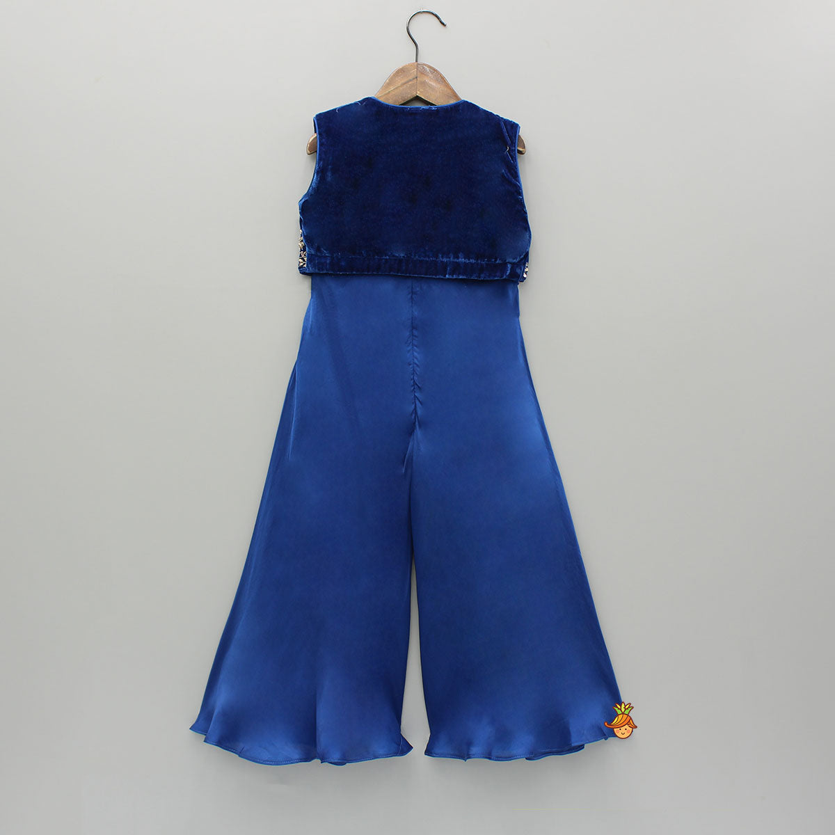 Blue Jumpsuit With Velvet Embroidered Jacket