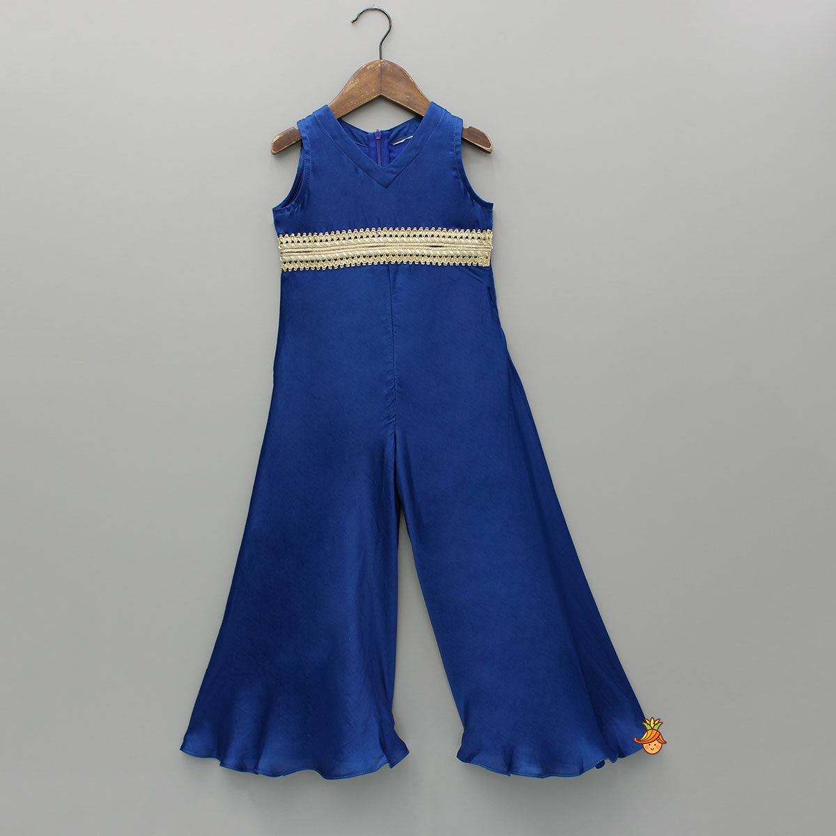 Blue Jumpsuit With Velvet Embroidered Jacket