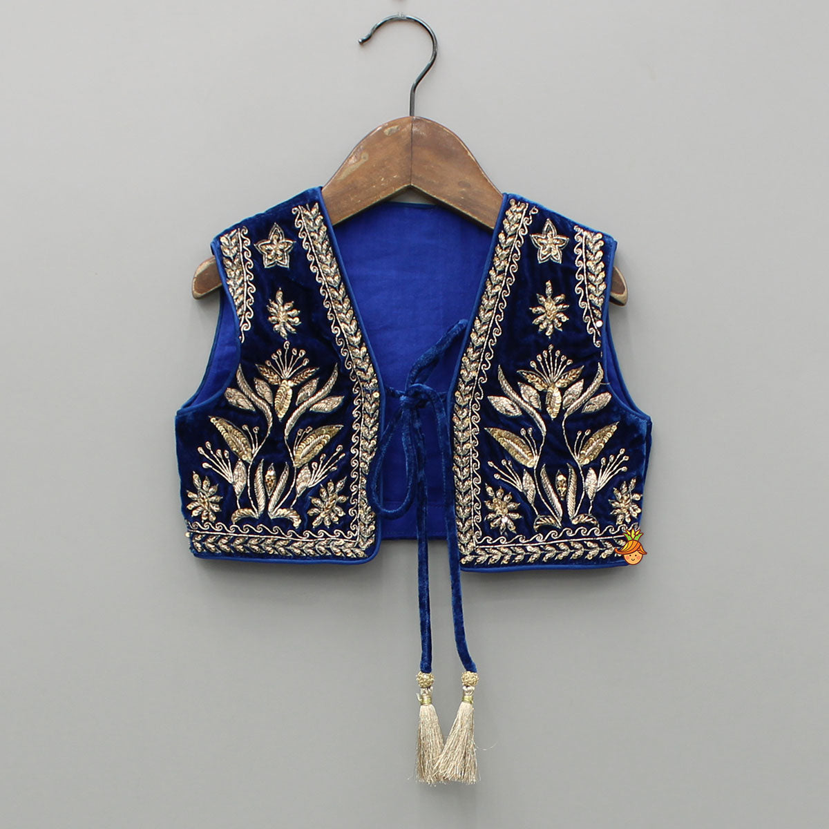 Blue Jumpsuit With Velvet Embroidered Jacket