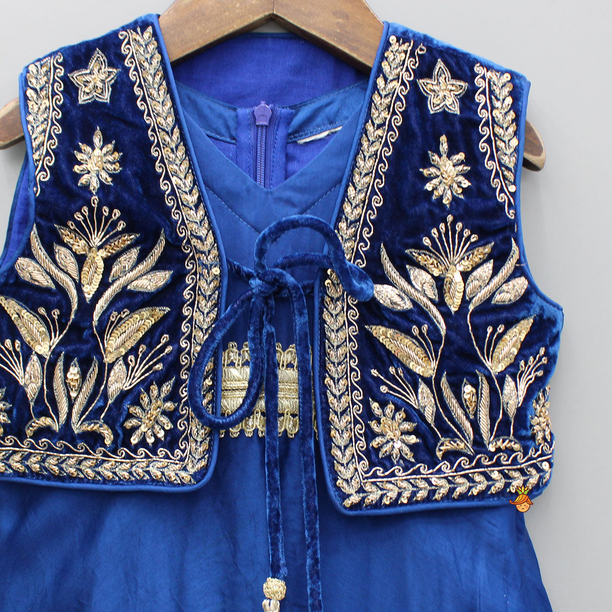 Blue Jumpsuit With Velvet Embroidered Jacket