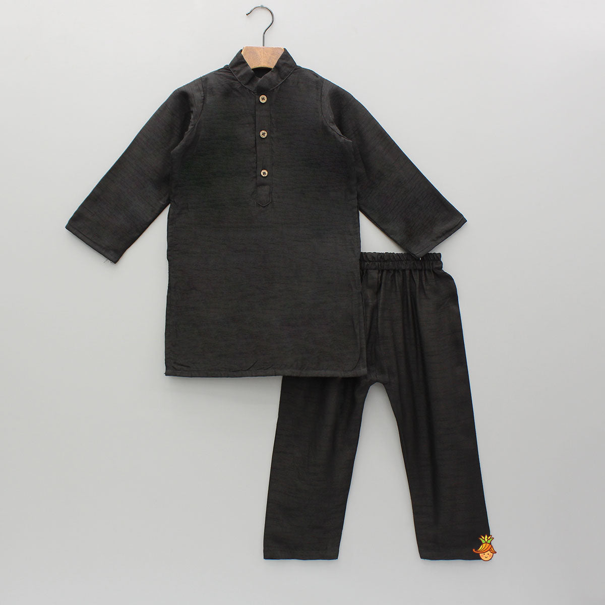 Black Kurta With Embroidered Jacket And Pyjama