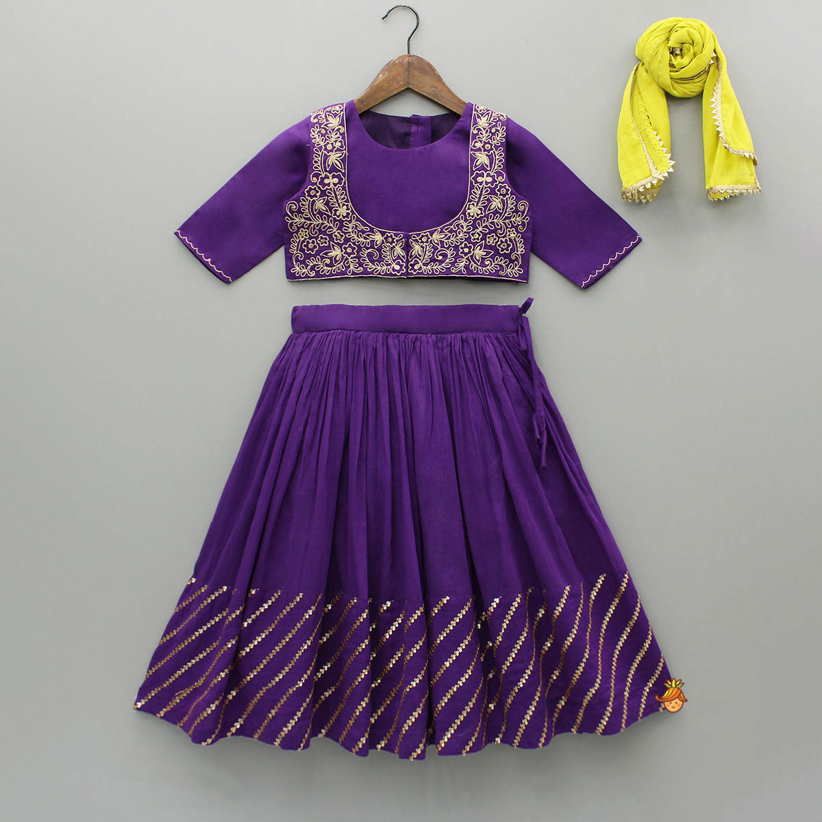 Purple Top And Embroidered Jacket With Lehenga And Dupatta