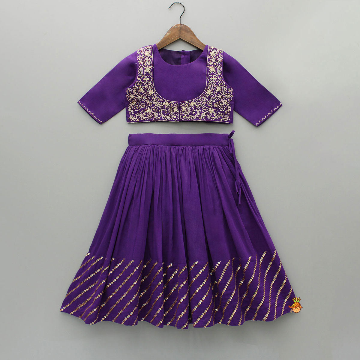 Purple Top And Embroidered Jacket With Lehenga And Dupatta