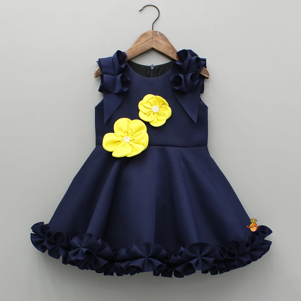 Artificial Flowers Embellished Ruffle Detailed Dress