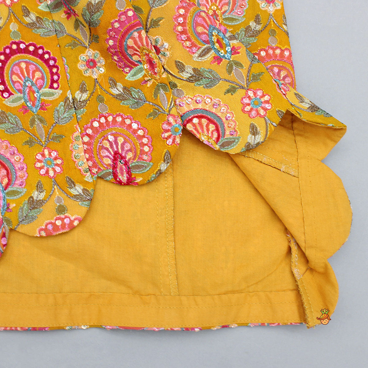 Mustard Printed Embroidered Kurti And Flared Palazzo