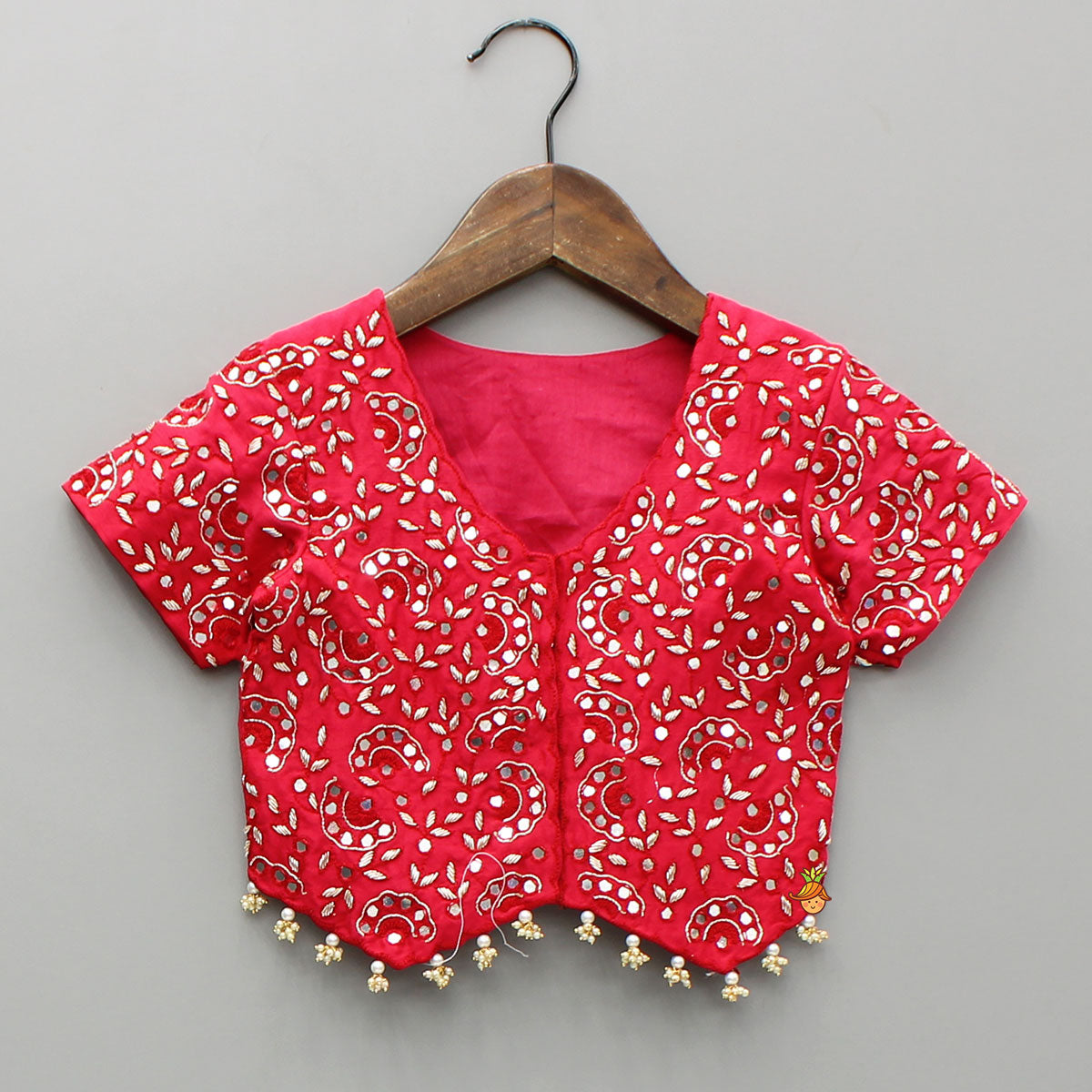 Red Embroidered And Embellished Top With Ruffled Palazzo