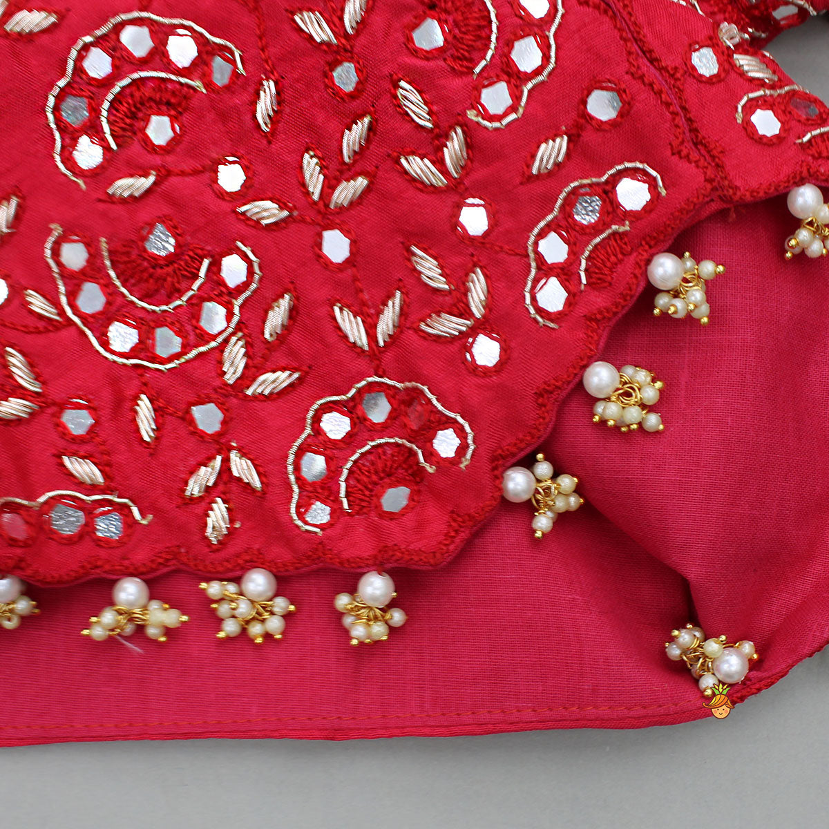 Red Embroidered And Embellished Top With Ruffled Palazzo