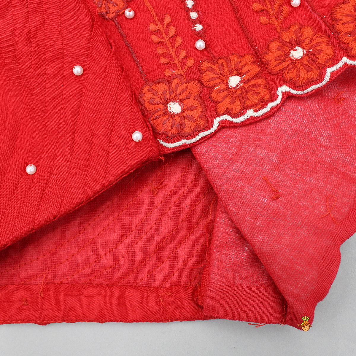 Red Embroidered Top And Cutwork Embroidered Lehenga