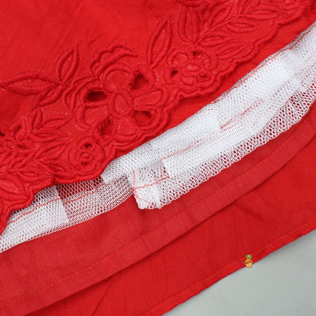 Red Embroidered Top And Cutwork Embroidered Lehenga