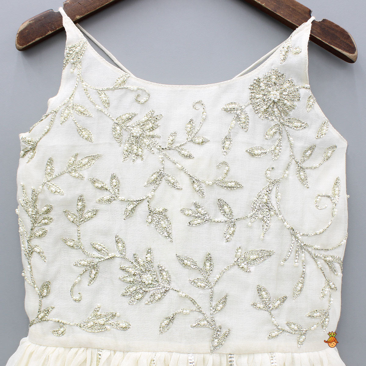 Off White Gota Lace Embroidered Strappy Kurti