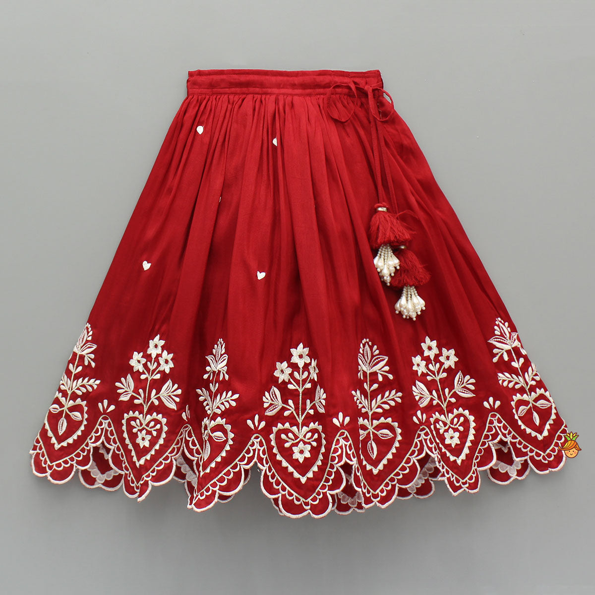 Red Embroidered Heart Shaped Stylish Top And Lehenga