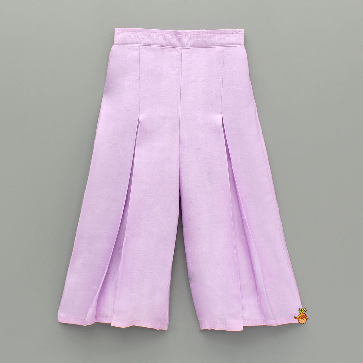 Lavender Embroidered Top And Pleated Palazzo With Matching Bow Hair Clip