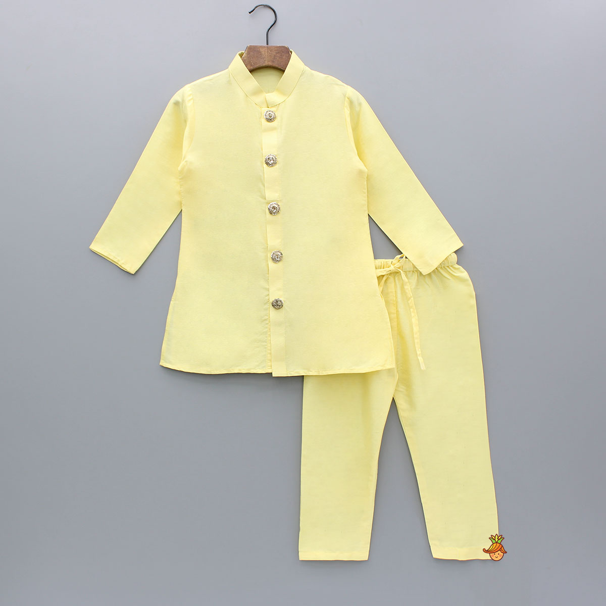 Yellow Kurta And Floral Embroidered Jacket With Pyjama