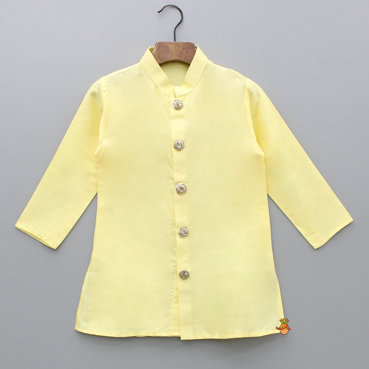 Yellow Kurta And Floral Embroidered Jacket With Pyjama