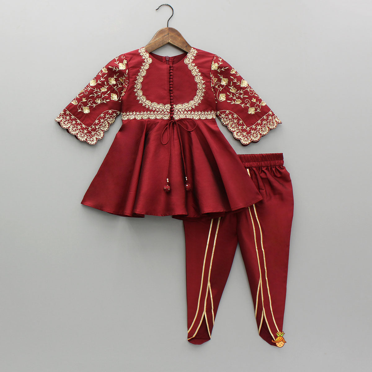 Maroon Embroidered Kurti And Tulip Dhoti