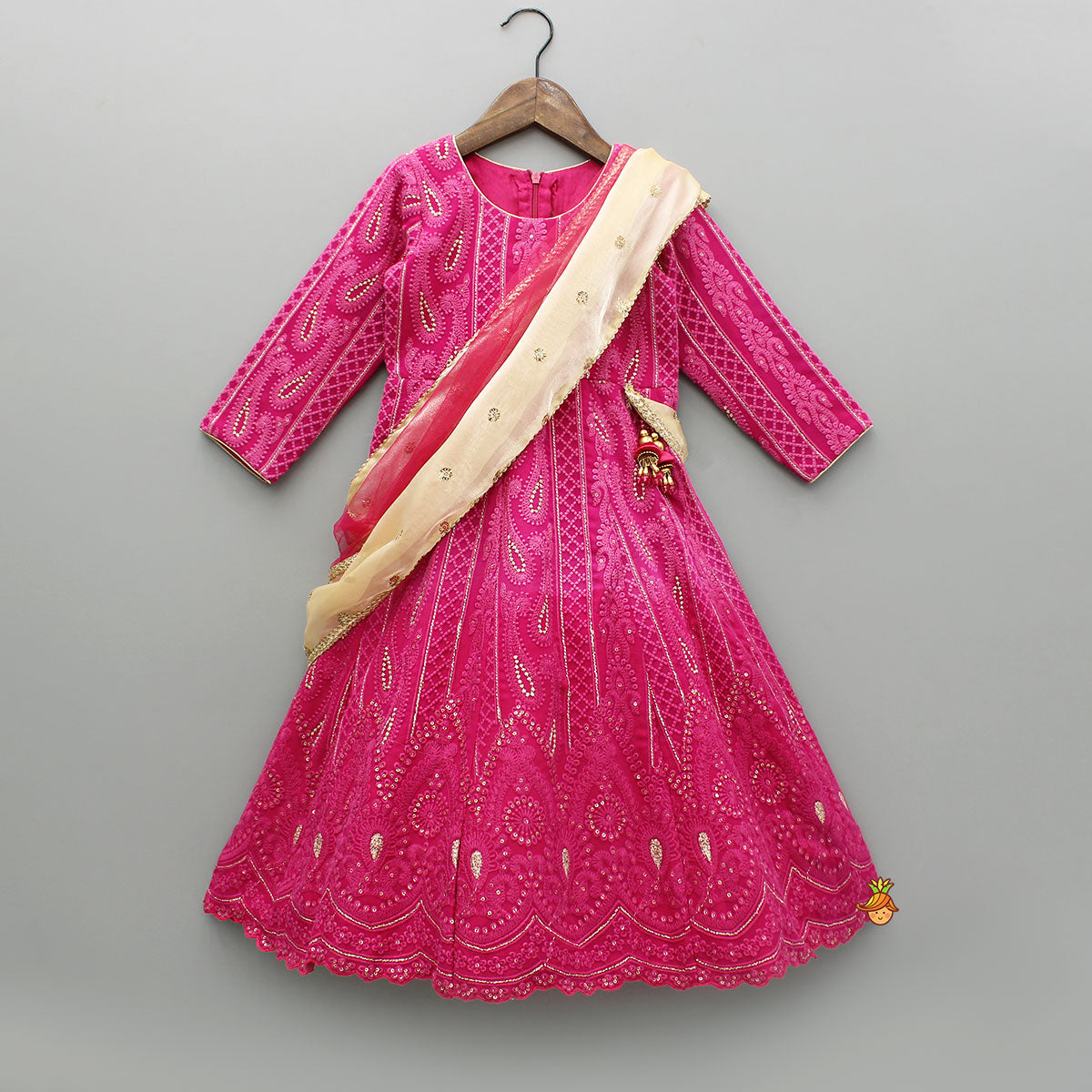 Pink Embroidered Anarkali With Attached Dupatta