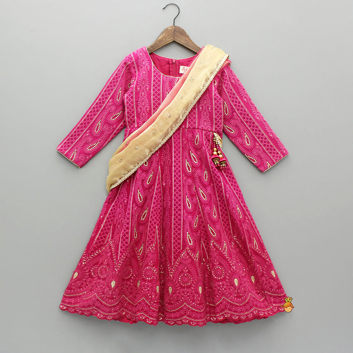 Pink Embroidered Anarkali With Attached Dupatta