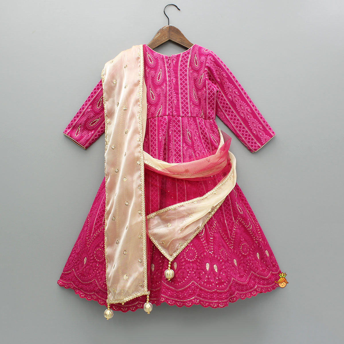 Pink Embroidered Anarkali With Attached Dupatta