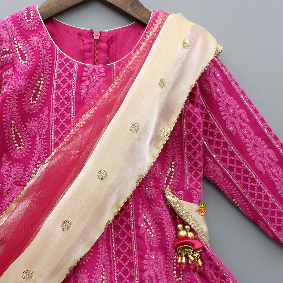 Pink Embroidered Anarkali With Attached Dupatta