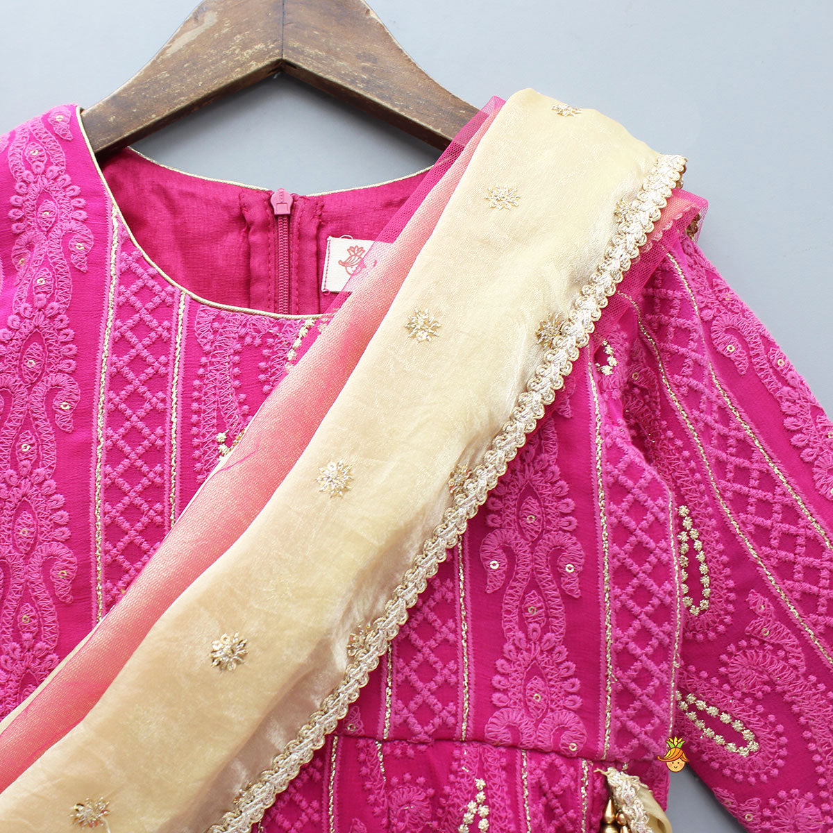 Pink Embroidered Anarkali With Attached Dupatta